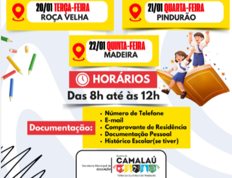Secretaria de Educa��o divulga matr�culas para turmas do EJA Rural em Camala��